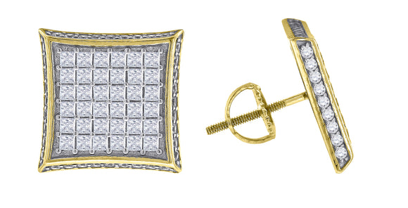 925 Sterling Silver Yellow-tone Mens Princess Cubic Zirconia Kite Stud Earrings
