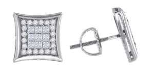 925 Sterling Silver Mens Princess Cubic Zirconia Kite Stud Earrings