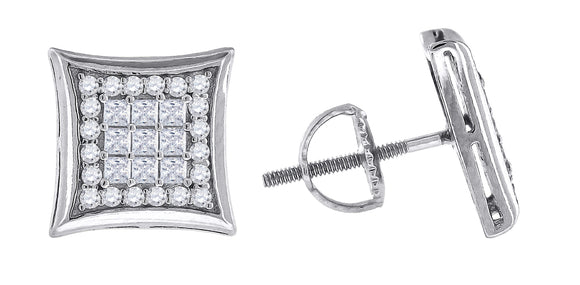 925 Sterling Silver Mens Princess Cubic Zirconia Kite Stud Earrings