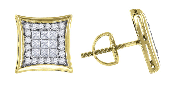 925 Sterling Silver Yellow-tone Mens Princess Cubic Zirconia Kite Stud Earrings