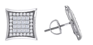 925 Sterling Silver Mens Princess Cubic Zirconia Kite Stud Earrings