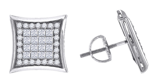 925 Sterling Silver Mens Princess Cubic Zirconia Kite Stud Earrings