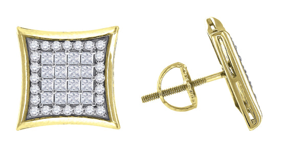 925 Sterling Silver Yellow-tone Mens Princess Cubic Zirconia Kite Stud Earrings