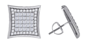 925 Sterling Silver Mens Princess Cubic Zirconia Kite Stud Earrings