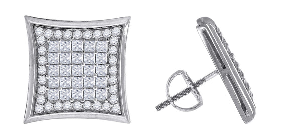 925 Sterling Silver Mens Princess Cubic Zirconia Kite Stud Earrings