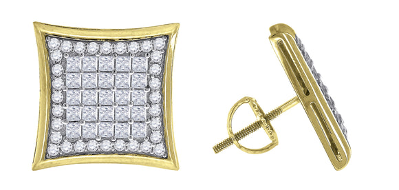 925 Sterling Silver Yellow-tone Mens Princess Cubic Zirconia Kite Stud Earrings