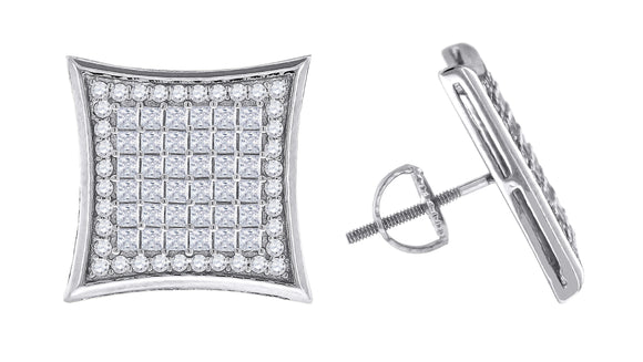 925 Sterling Silver Mens Princess Cubic Zirconia Kite Stud Earrings