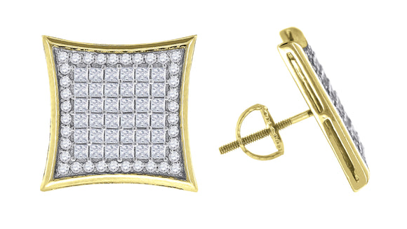 925 Sterling Silver Yellow-tone Mens Princess Cubic Zirconia Kite Stud Earrings