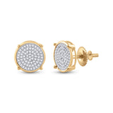 10kt Yellow Gold Mens Round Diamond Circle Disk Cluster Earrings 1/4 Cttw
