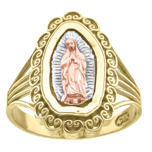 10kt Tri-color Gold Womens Textured Lady Of Guadalupe Religious Ring