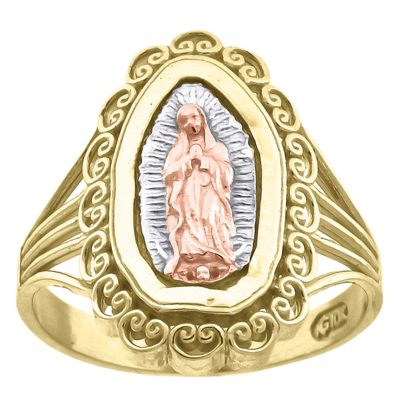 10kt Tri-color Gold Womens Textured Lady Of Guadalupe Religious Ring