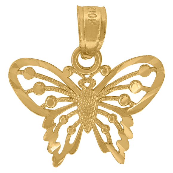 10kt Yellow Gold Diamond-cut Womens Butterfly Ht:15.7mm x W:16mm Animal Charm Pendant