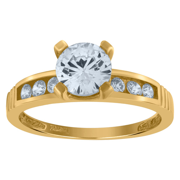 10kt Yellow Gold Womens Round Cubic Zirconia Engagement Ring