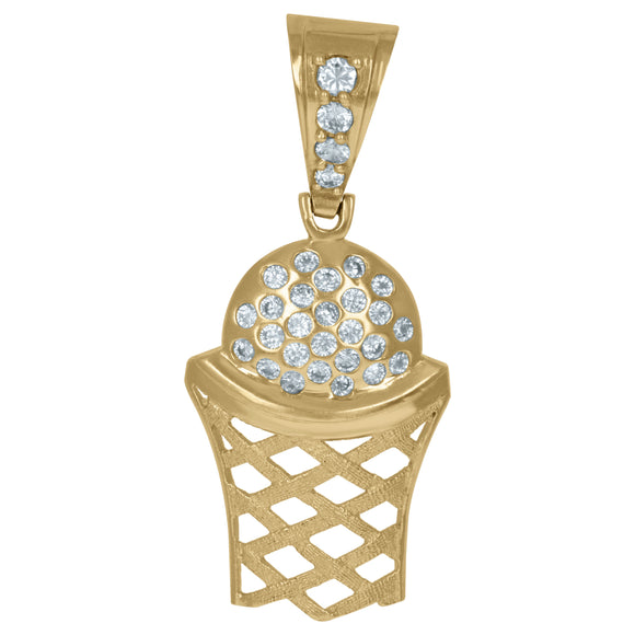 10kt Yellow Gold Mens Cubic Zirconia Cubic-zirconia Basketball Sports Charm Pendant
