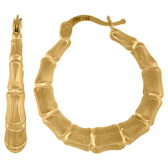 10kt Yellow Gold Womens Bamboo Hoop Earrings