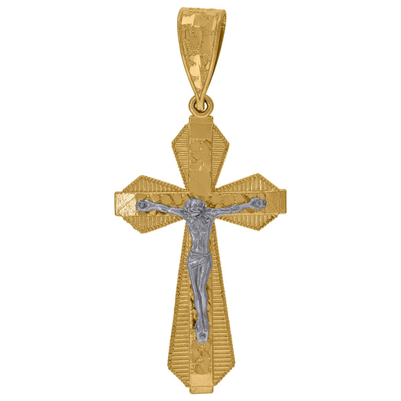 10kt Two-tone Gold Mens Women Nugget Textured Crucifix Cross Religious Charm Pendant
