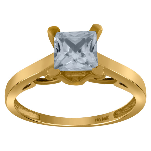 10kt Yellow Gold Womens Princess-cut Cubic Zirconia Engagement Ring