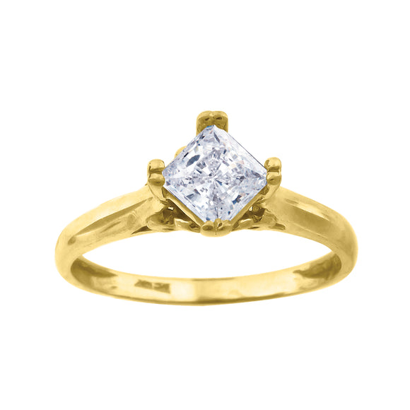 10kt Yellow Gold Womens Princess-cut Cubic Zirconia Engagement Ring