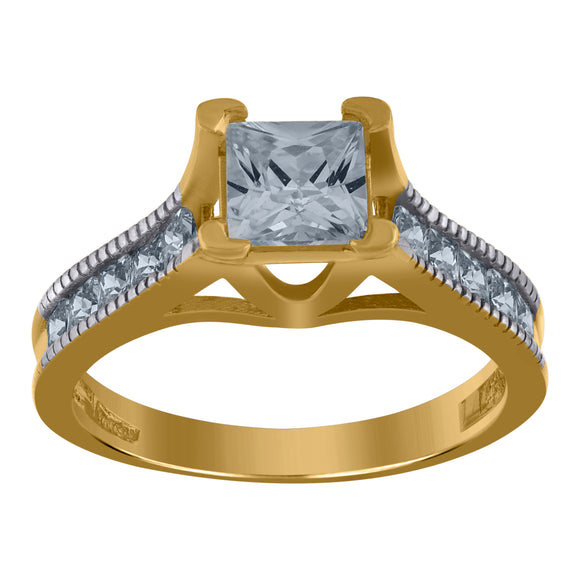10kt Two-tone Gold Womens Princess-cut Cubic Zirconia Channel Set Ring