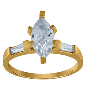 10kt Yellow Gold Womens Marquise And Baguette Cubic Zirconia Engagement Ring