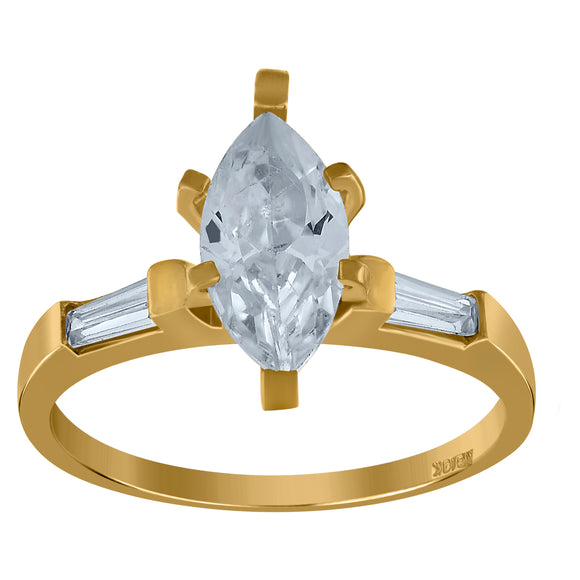10kt Yellow Gold Womens Marquise And Baguette Cubic Zirconia Engagement Ring