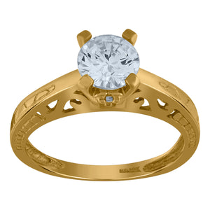 10kt Yellow Gold Womens Round Cubic Zirconia Engagement Ring