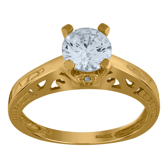 10kt Yellow Gold Womens Round Cubic Zirconia Engagement Ring