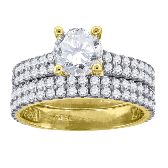 10kt Two-tone Gold Womens Cubic Zirconia Double Row Bridal Ring Set