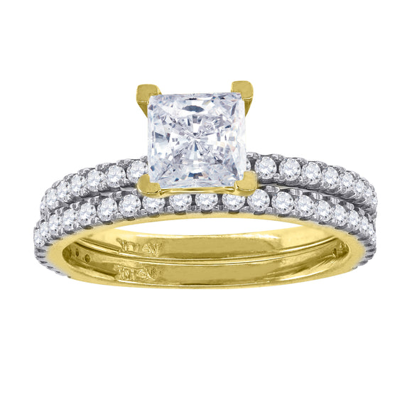 10kt Two-tone Gold Womens Princess-cut Cubic Zirconia Bridal Ring Set