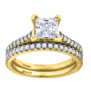 10kt Two-tone Gold Womens Princess-cut Cubic Zirconia Bridal Ring Set