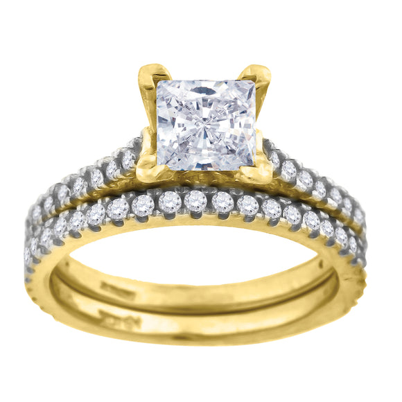 10kt Two-tone Gold Womens Princess-cut Cubic Zirconia Bridal Ring Set