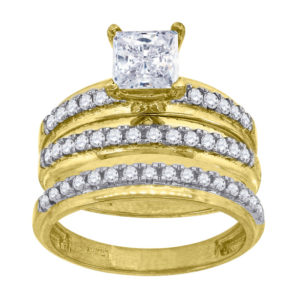 10kt Two-tone Gold Womens Princess-cut Cubic Zirconia Trio Ring Set