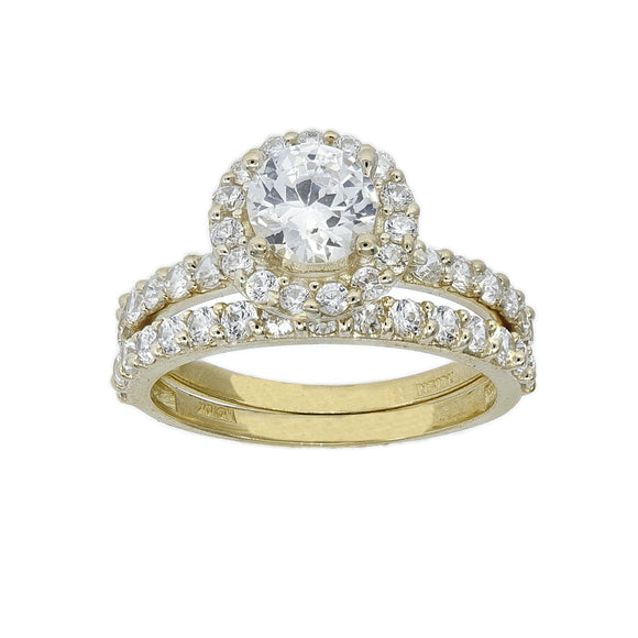10kt Yellow Gold Womens Cubic Zirconia Halo Bridal Ring Set