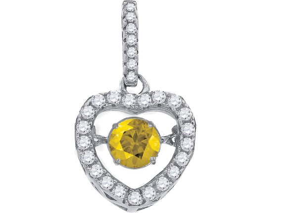 925 Sterling Silver Womens Yellow White Cubic Zirconia Heart Charm Pendant