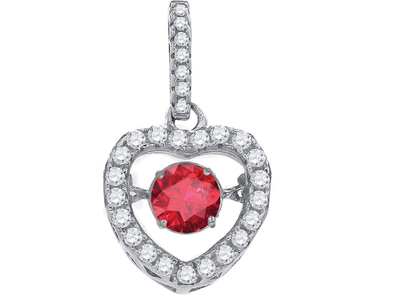 925 Sterling Silver Womens Red White Cubic Zirconia Heart Charm Pendant