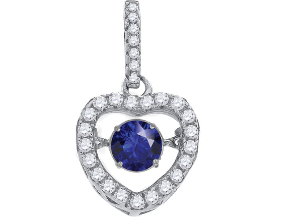 925 Sterling Silver Womens Blue White Cubic Zirconia Heart Charm Pendant