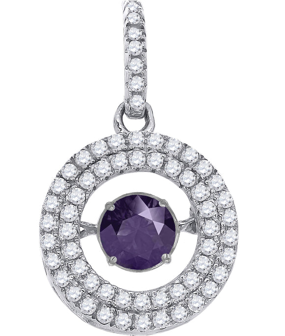 925 Sterling Silver Womens Purple White Cubic Zirconia Fashion Charm Pendant