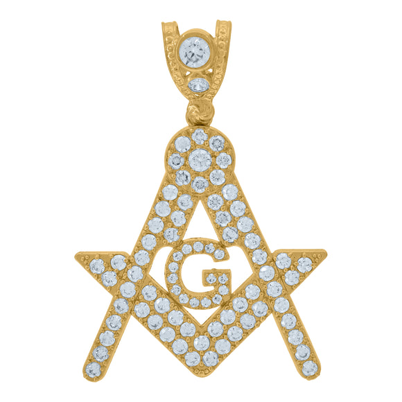 10KT Yellow Gold Mens Cubic Zirconia Masonic Freemasonry Occupation Charm Pendant