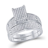 10kt White Gold His Hers Round Diamond Cluster Matching Wedding Set 3/4 Cttw