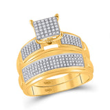 10kt Yellow Gold His Hers Round Diamond Cluster Matching Wedding Set 3/4 Cttw