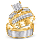 10kt Yellow Gold His Hers Round Diamond Square Matching Wedding Set 3/4 Cttw