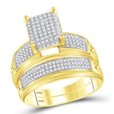 10kt Yellow Gold His Hers Round Diamond Cluster Matching Wedding Set 5/8 Cttw