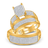 10kt Yellow Gold His Hers Round Diamond Cluster Matching Wedding Set 5/8 Cttw