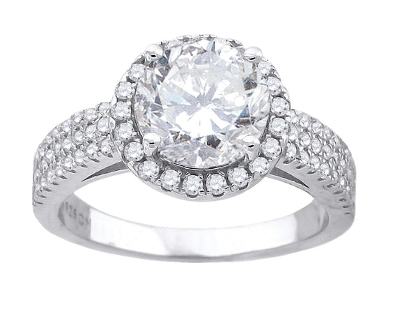 925 Sterling Silver Womens Cubic Zirconia Halo Engagement Ring Size 6