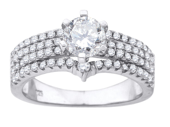 925 Sterling Silver Womens Cubic Zirconia 4 Row Engagement Ring Size 6