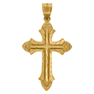 10kt Yellow Gold Diamond-cut Mens Cross Ht:48.5mm x W:26.8mm Religious Charm Pendant