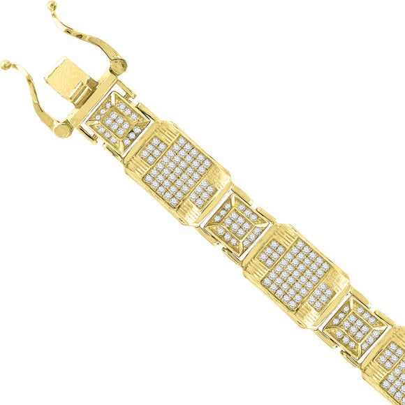 925 Sterling Silver Yellow-Tone Men Micropave Cubic Zirconia Link Bracelet