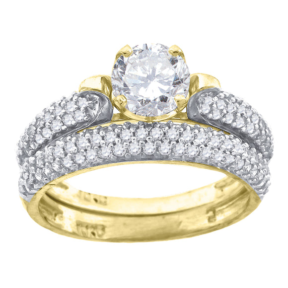 10kt Two-tone Gold Womens Round Cubic Zirconia Bridal Ring Set