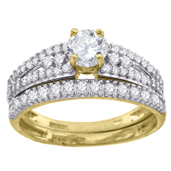 10kt Two-tone Gold Womens Round Cubic Zirconia Bridal Ring Set