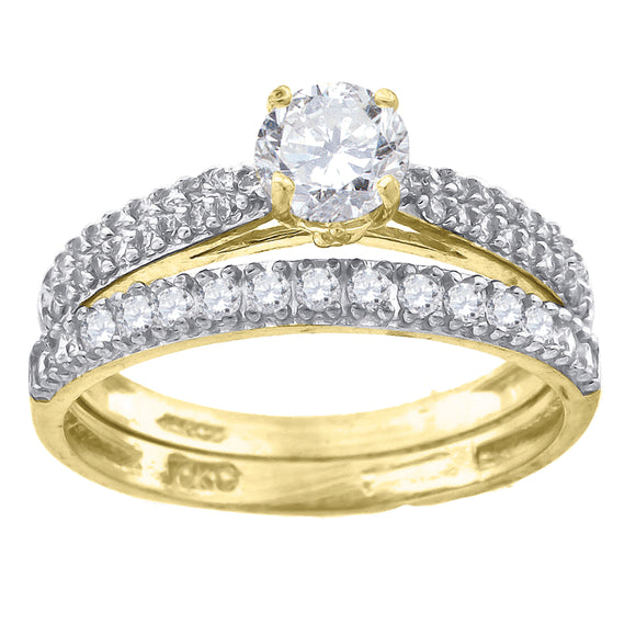 10kt Two-tone Gold Womens Round Cubic Zirconia Bridal Ring Set